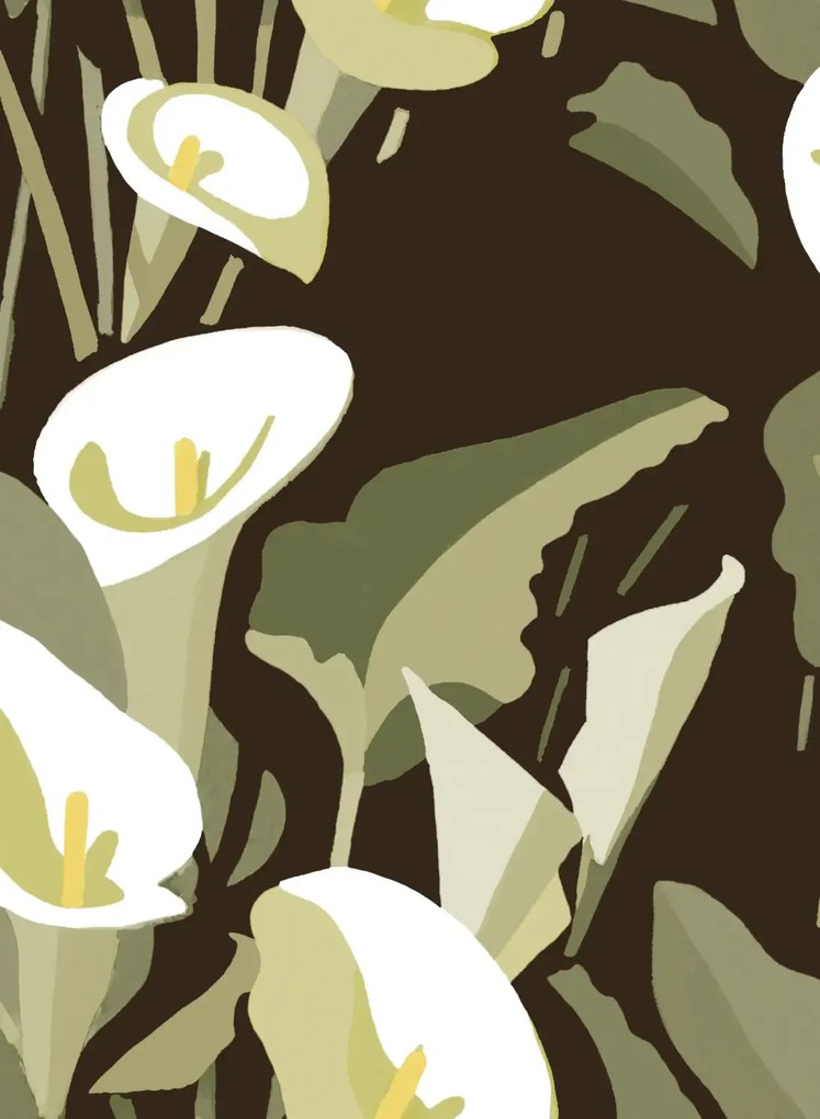 Florale Tapete Arum von Elitis - Braun/ Grün