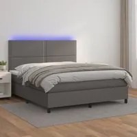 Giroletto Molle con Materasso e LED Grigio 160x200cm Similpelle cod mxl 63643