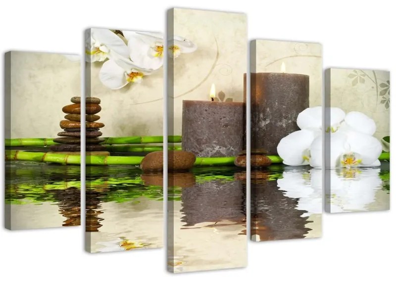 Quadro su tela 5 pannelli Candela Zen Spa Orchid  Dimensioni 150x100