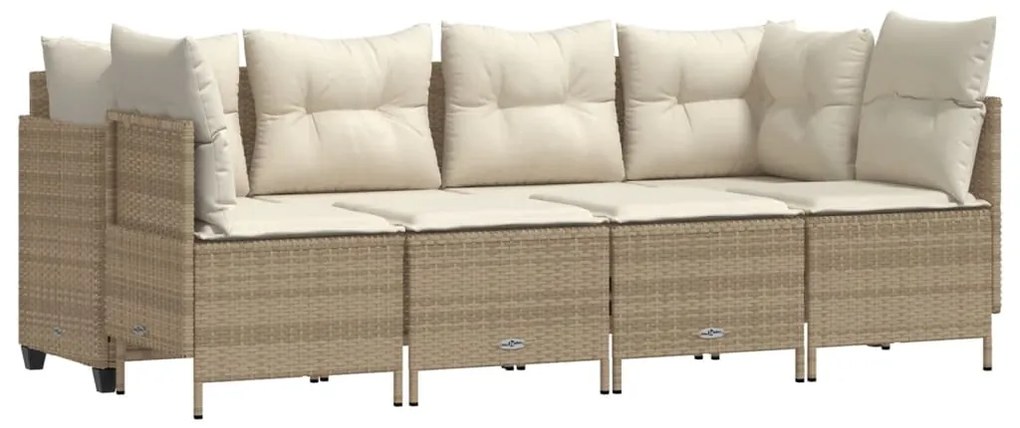 Set divano da giardino 5 pz con cuscini beige in polyrattan