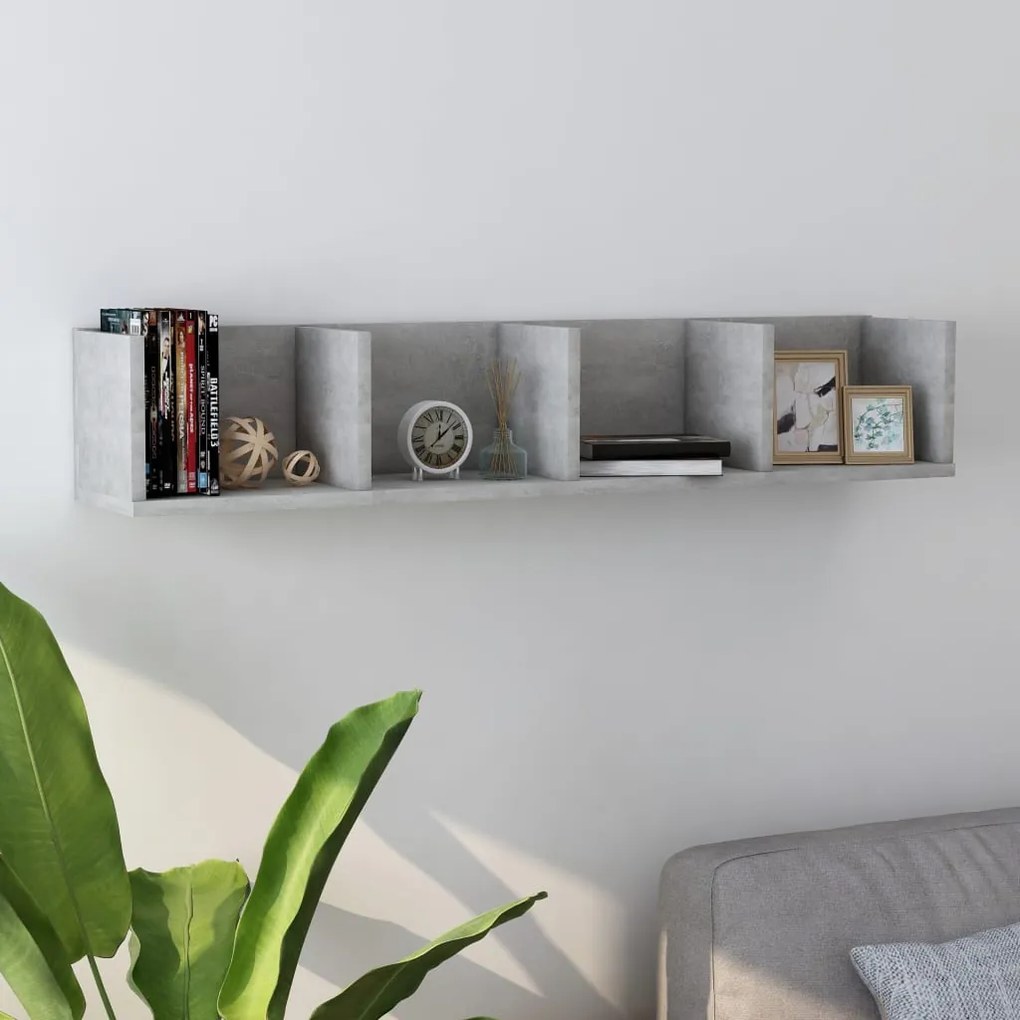 Scaffale Porta Cd Grigio Cemento 100x18x18 Cm Legno Multistrato /