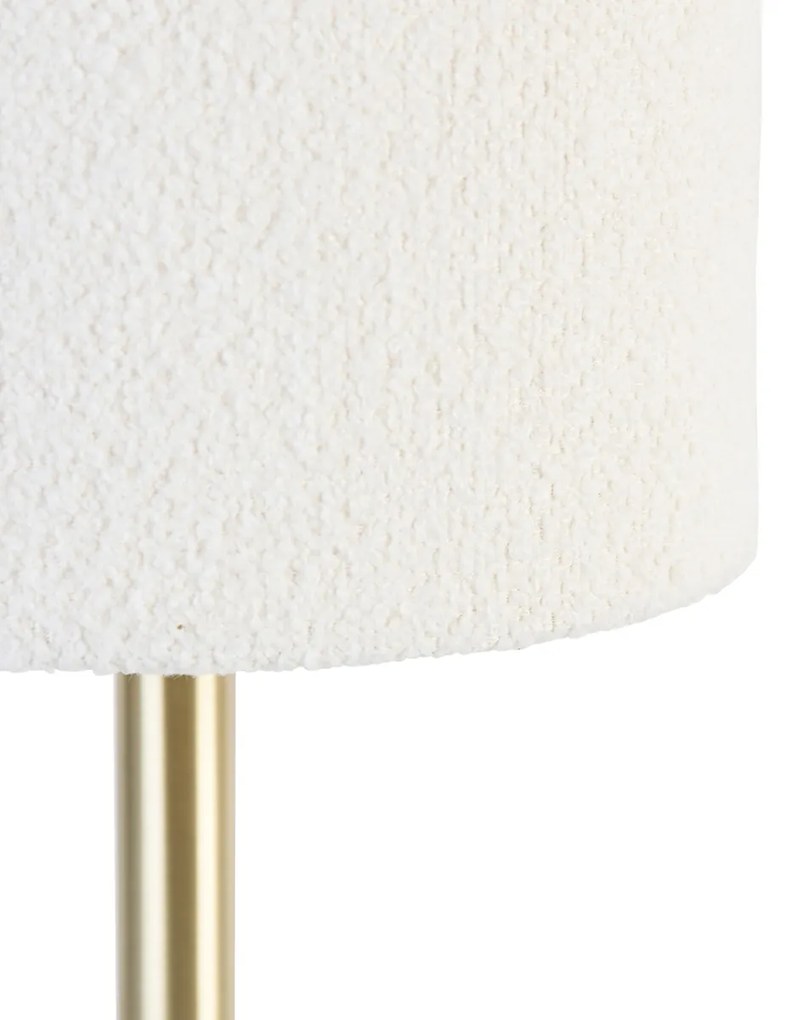 Lampada da tavolo classica in ottone con paralume in bouclé bianco 20 cm - Simplo