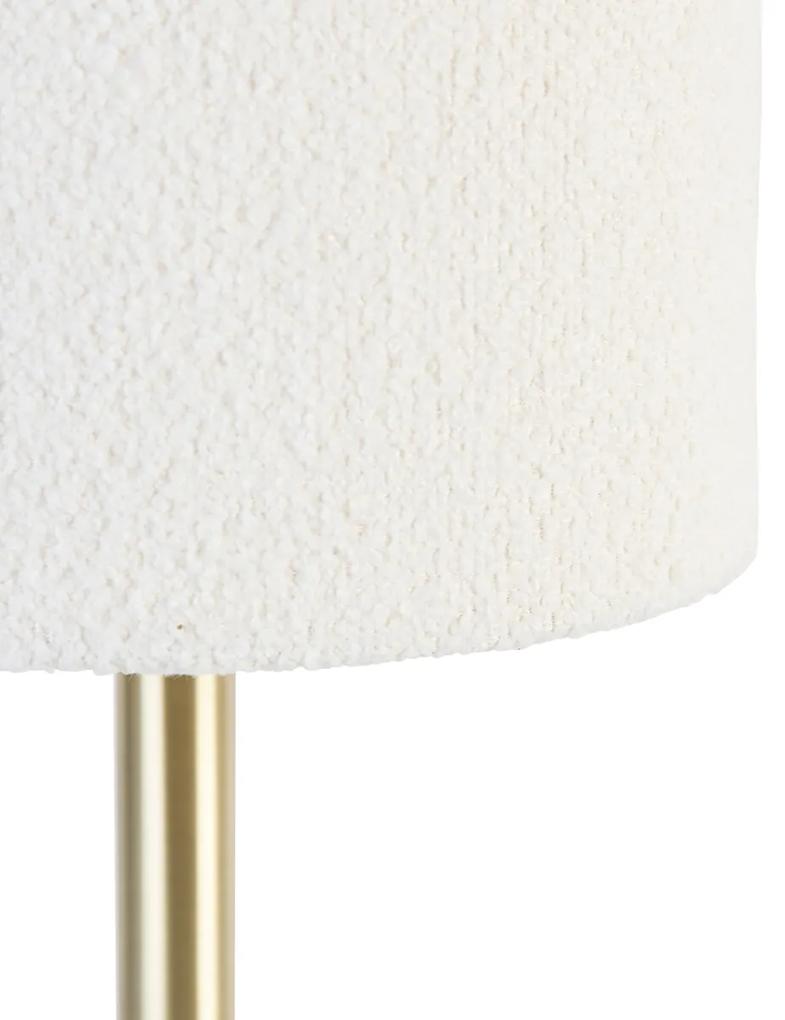 Lampada da tavolo classica ottone con paralume bouclè bianco 20 cm - Simplo