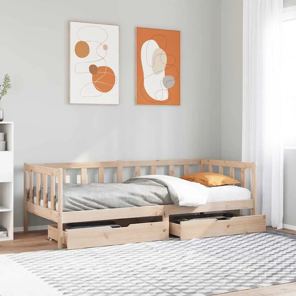 Dormeuse Con Cassetti 80x200 Cm İn Legno Massello Di Pino /