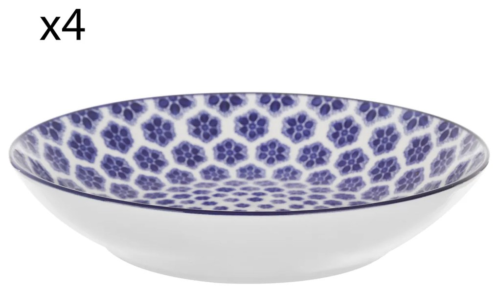 Set 4 piatti fondi geometria fiori blu porcellana Hanami