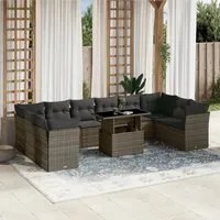 Set Divani da Giardino 11 pz con Cuscini in Polyrattan Grigio 3266860