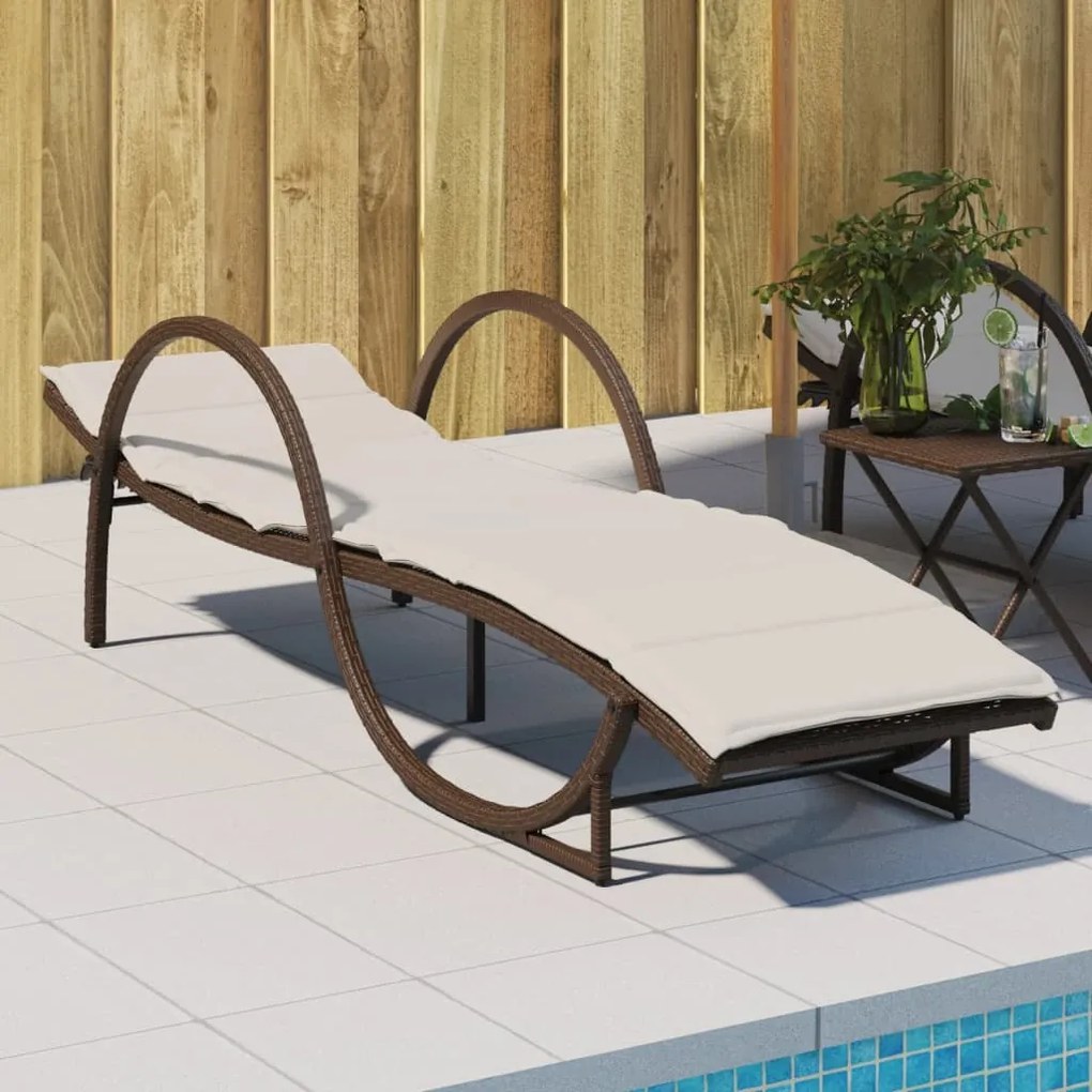 Lettino prendisole con cuscino marrone 60x199x42 cm polyrattan