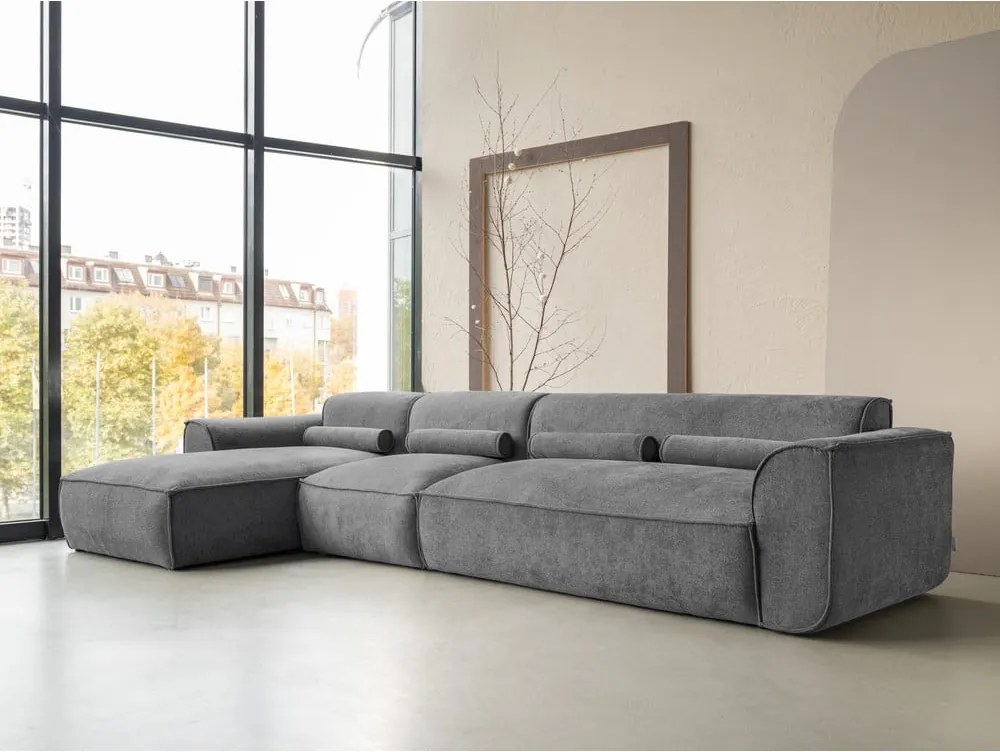 Divano angolare componibile grigio (con penisola a sinistra) Flex Felix – Miuform