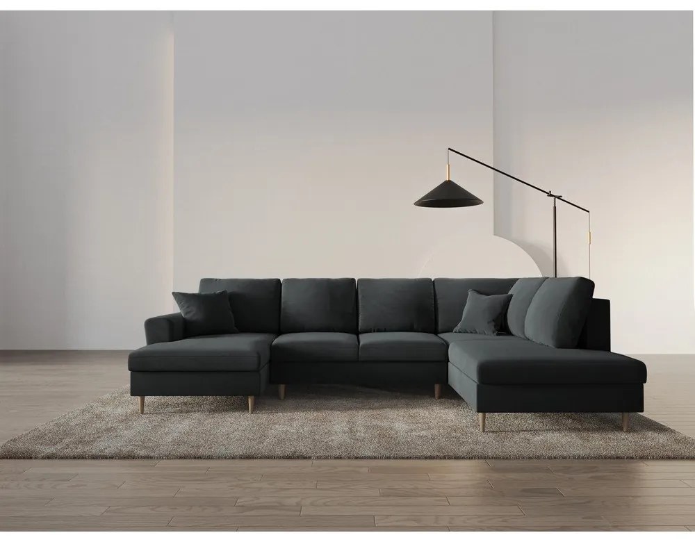 Divano angolare grigio scuro allungabile e con contenitore (con penisola a destra/a U) con rivestimento in velluto Kyoto – Cosmopolitan Design