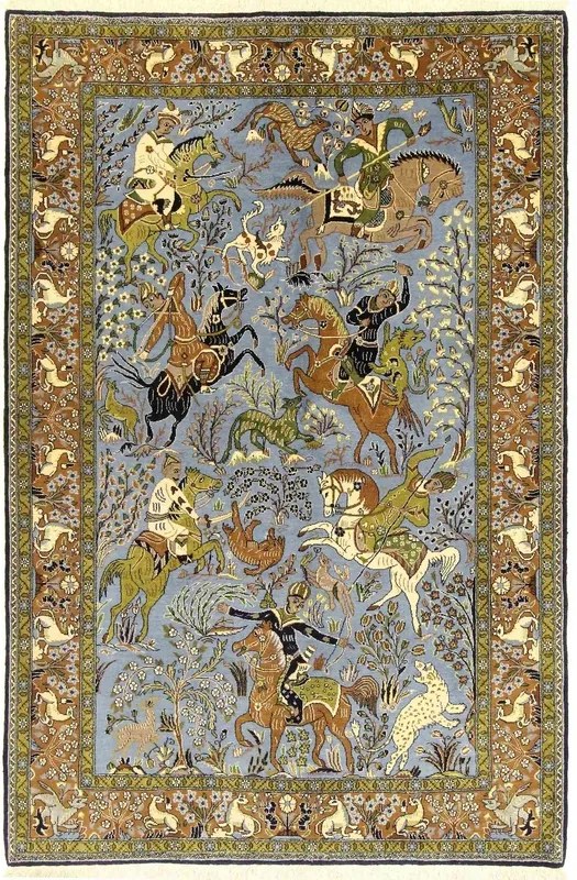 Ghom Tappeto 140x210 Blu (Iran) Annodato A Mano