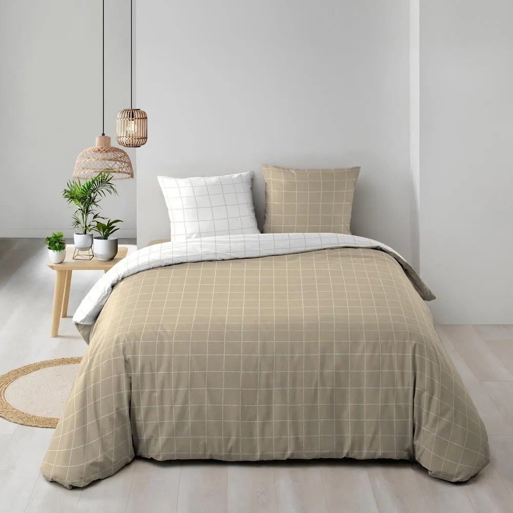 Set copripiumino e federa bianco/beige in cotone per letto matrimoniale 200x200 cm Cadria – douceur d'intérieur