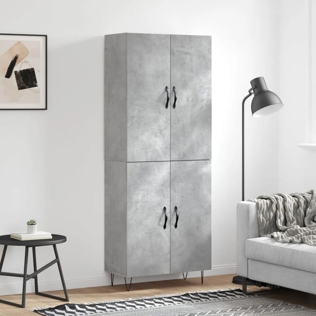 Credenza Grigio Cemento 69,5x34x180 Cm İn Legno Multistrato /