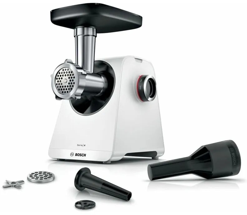 Bosch - Tritacarne MFWS420W Serie 4 - Bianco - 500 w - motore bloccato 1900 w - 2,5 kg/min - 2 velocità - 2 griglie di tritatura