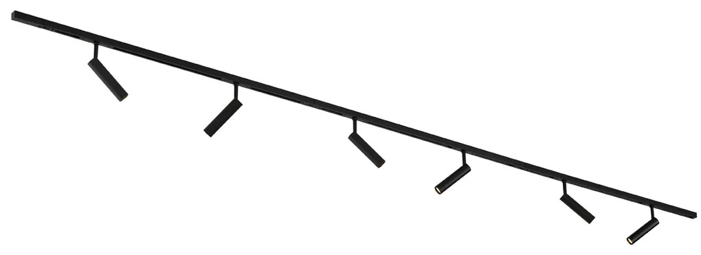 Sistema di illuminazione a binario moderno con 6 faretti neri monofase - Slimline Uzzy