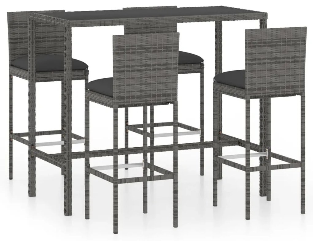 Set da bar da giardino 5 pz con cuscini in polyrattan grigio