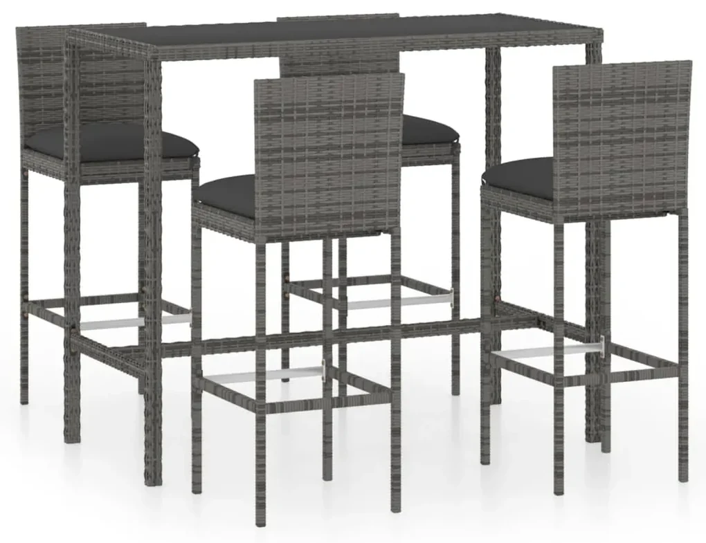 Set da bar da giardino 5 pz con cuscini in polyrattan grigio