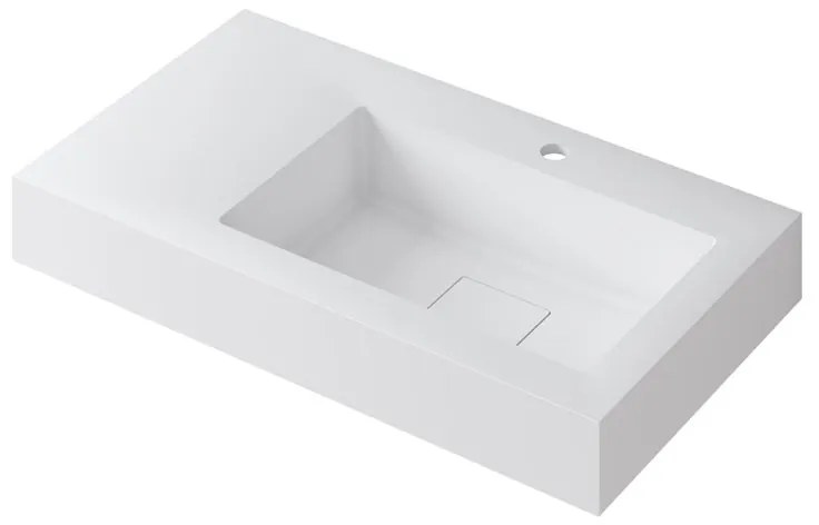 Lavabo integrale rettangolare vasca a destra L 80.5 x H 15 x P 46 cm in resina bianco