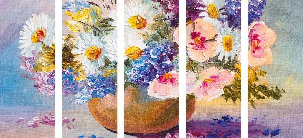 Quadri 5 pezzi – Dipinto a olio di fiori estivi