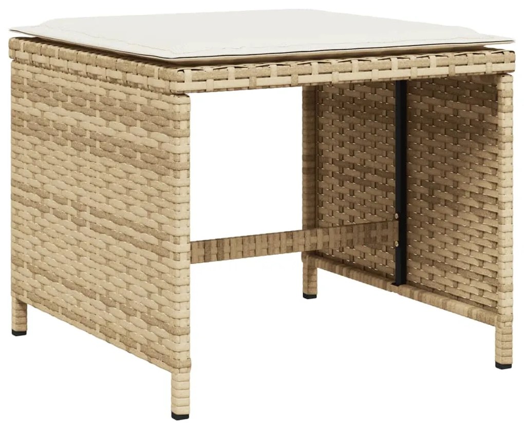 Sgabelli giardino con cuscini 4pz beige 40x40x35 cm polyrattan