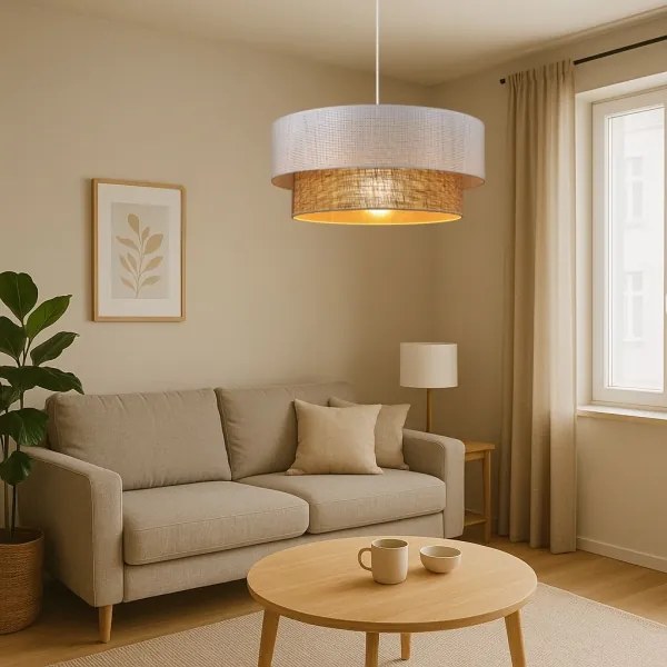 Lampadario a sospensione con cavo BORHO 1xE27/60W/230V Ø 40 cm bianco/iuta