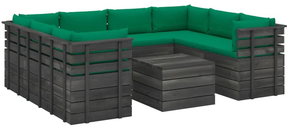 Set Divani da Giardino su Pallet 9 pz con Cuscini Massello Pino