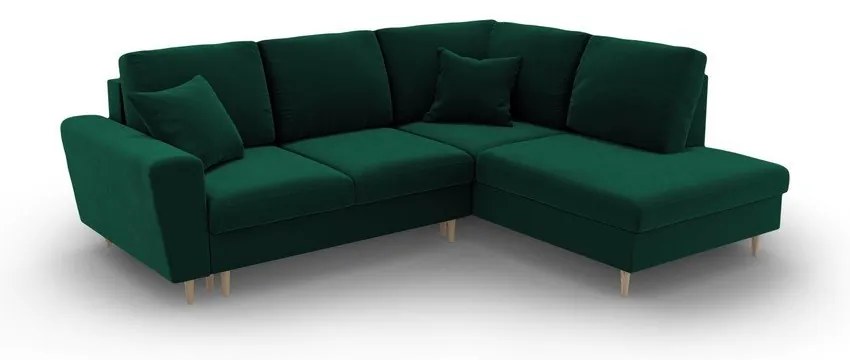 Divano angolare verde allungabile e con contenitore (con penisola a destra/a L) con rivestimento in velluto Kyoto – Cosmopolitan Design