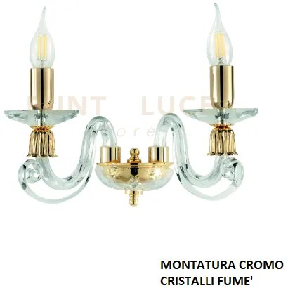 Applique 1306 2 luci fume' e cromo attacco e14 l.36cm