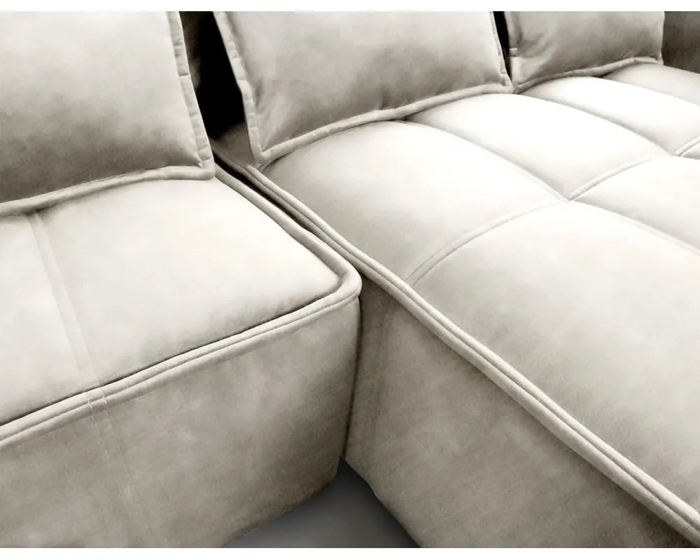 Divano angolare beige allungabile/con contenitore (con penisola a destra/con chaise lounge) e rivestimento in velluto Campo – ELTAP