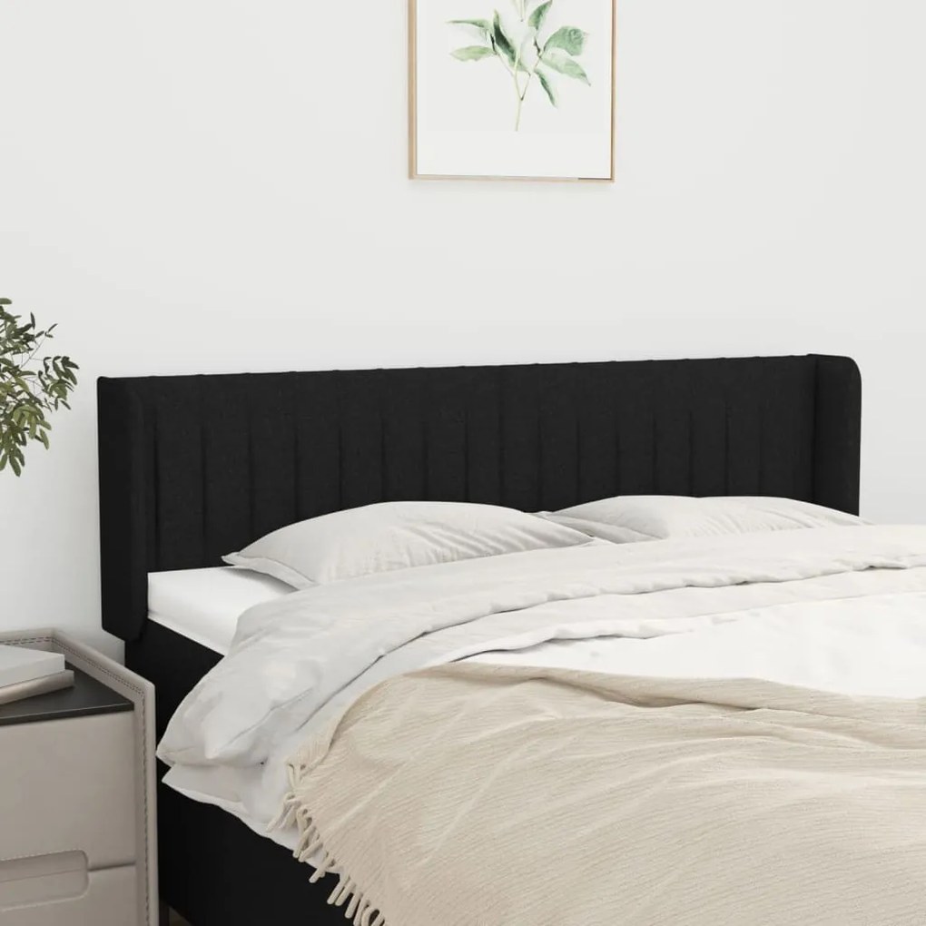 Testiera Ad Orecchio Nera 147x16x78/88 Cm İn Tessuto /