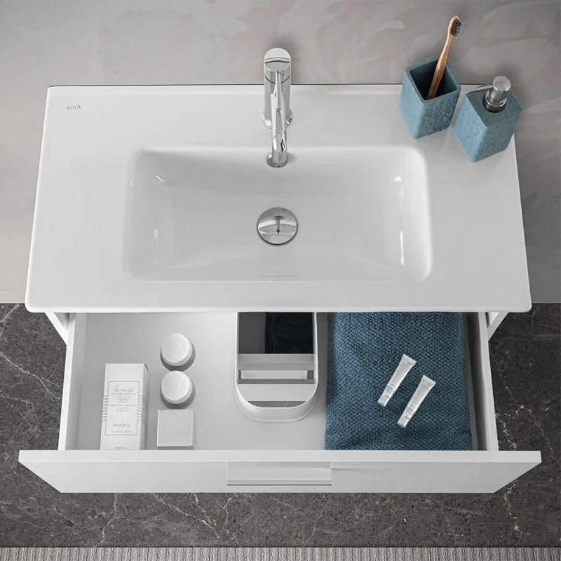 Mobile bagno sospeso 80 bianco lucido con lavabo e specchio Miami