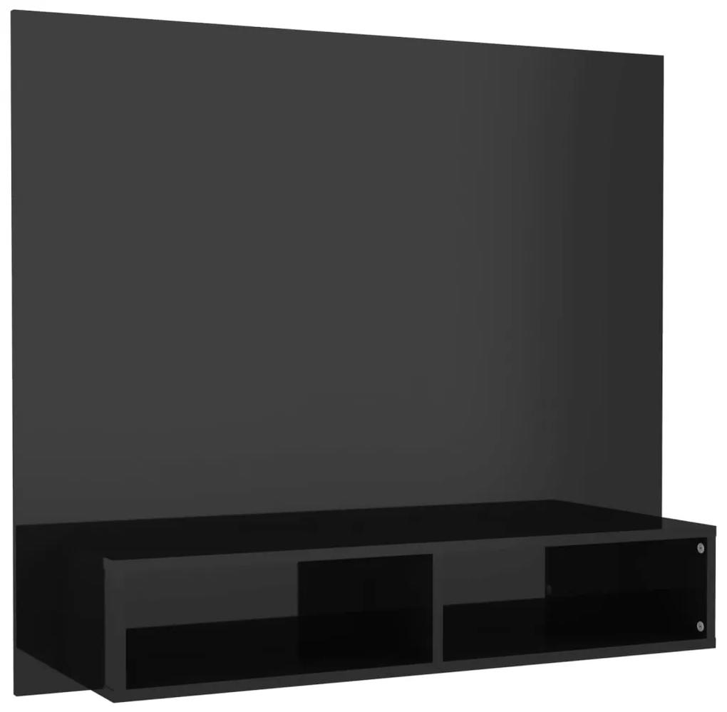 Mobile TV a Muro Nero Lucido 102x23,5x90 cm Legno Multistrato