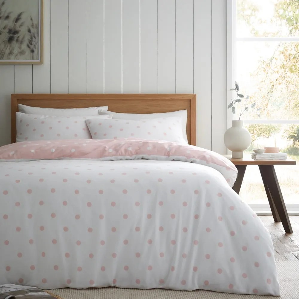 Set copripiumino e federa bianco e rosa in flanella per letto matrimoniale 200x200 cm Polka Dot – Catherine Lansfield