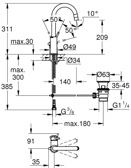 GROHE 23783000 - Miscelatore per lavabo START CLASSIC, 311 mm, cromo lucido
