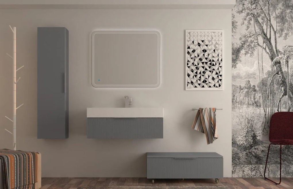 Mobile da bagno sospeso sotto lavabo L 90 x H 25 x P 44 cm grigio laccato opaco, 1 cassetto BADEN HAUS Modula