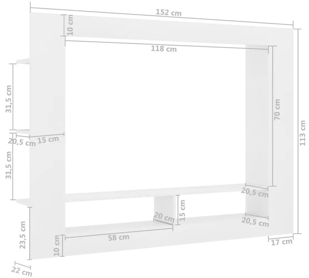 Mobile Porta TV Bianco 152x22x113 cm in Legno Multistrato