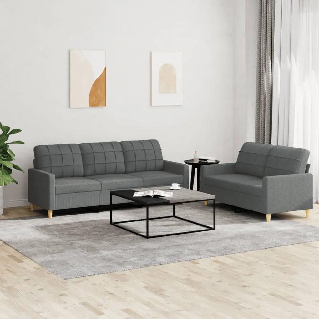 Set Di Divani 2 Pz Con Cuscini Grigio Scuro İn Tessuto /