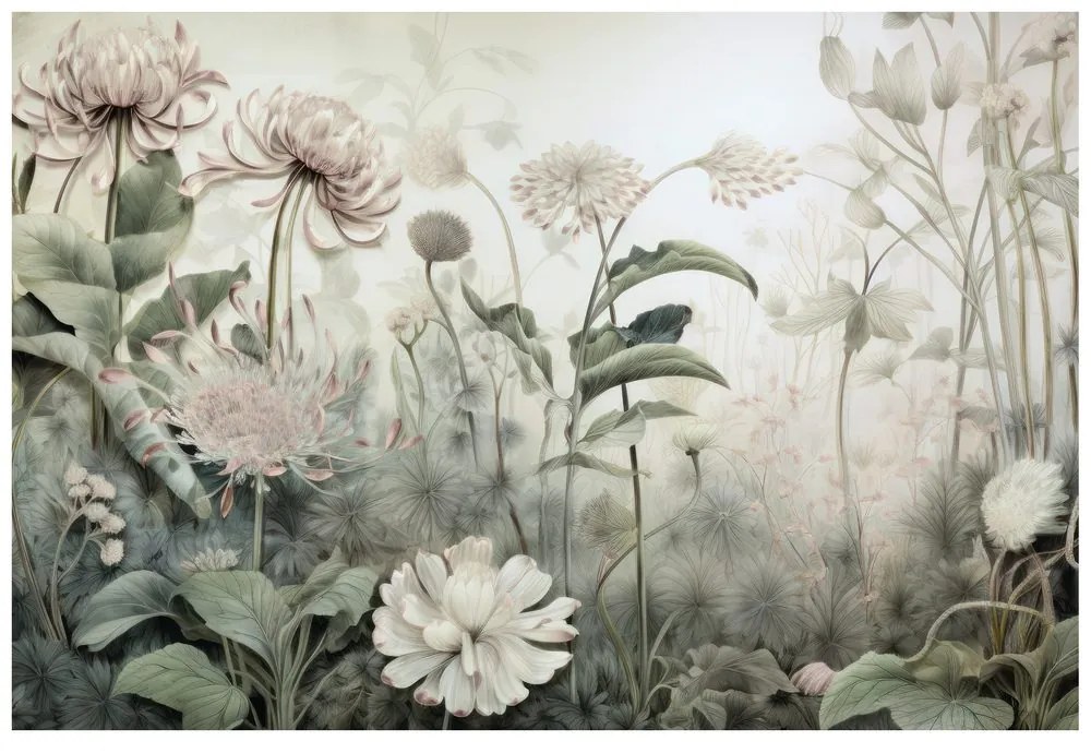 Carta da parati autoadesiva – Fiori avvolti dalla natura con contrasto beige