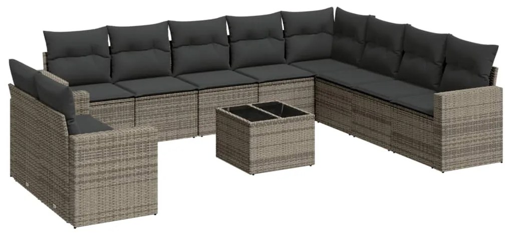 Set divani da giardino 11 pz con cuscini in polyrattan grigio