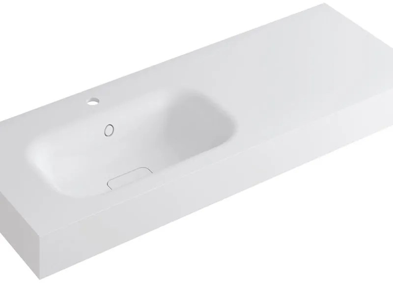 Lavabo integrale rettangolare vasca a sinistra L 120.5 x H 15 x P 46 cm in resina bianco