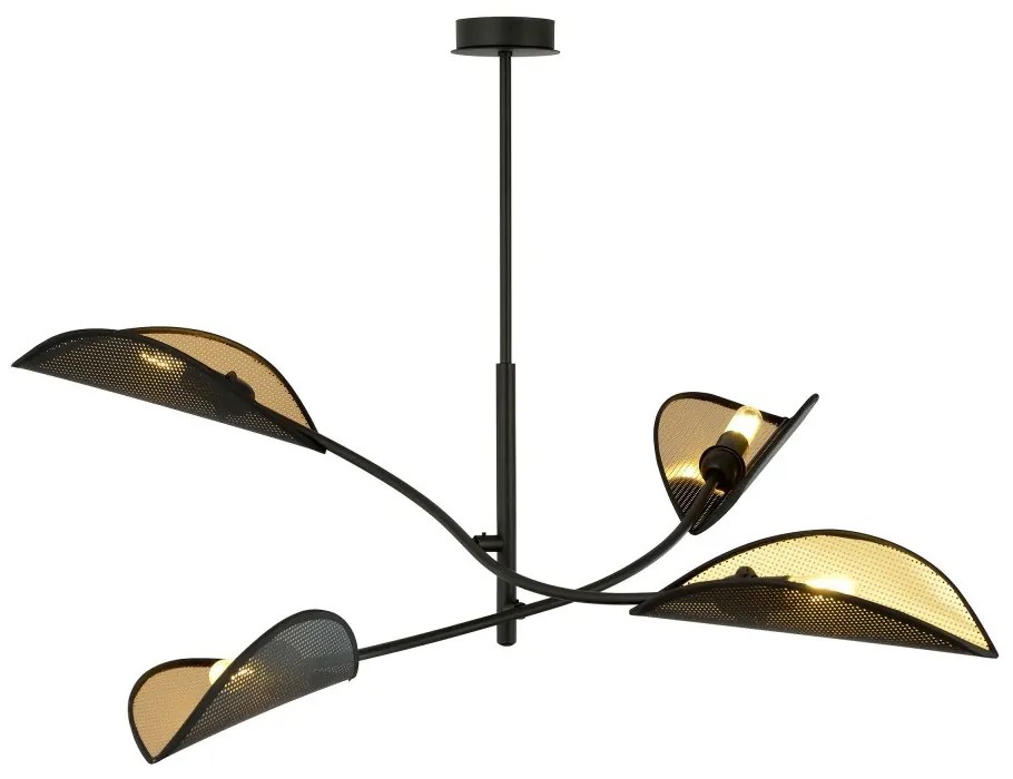 Lampadario a Sospensione in Acciaio e Tessuto LOTUS 4 Nero 4xE14 Colore del corpo Nero e Oro
