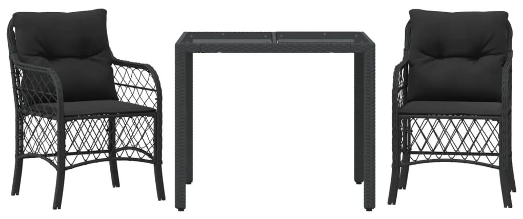 Set da Bistrò 3 pz con Cuscini Nero in Polyrattan