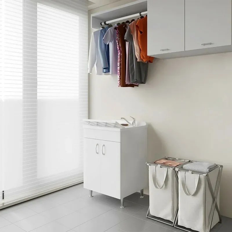 Mobile lavatoio 60 x 50 in legno nobilitato con asse e kit di scarico incluso Fedra