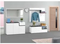 Mobile da ingresso portascarpe, Made in Italy, Entratina con appendiabiti e scarpiera, Porta TV, cm 120x40h54, Bianco lucido e Grigio Ardesia