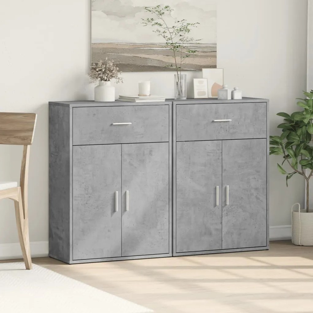 Credenze 2 pz grigio cemento 60x30x84 cm in legno multistrato