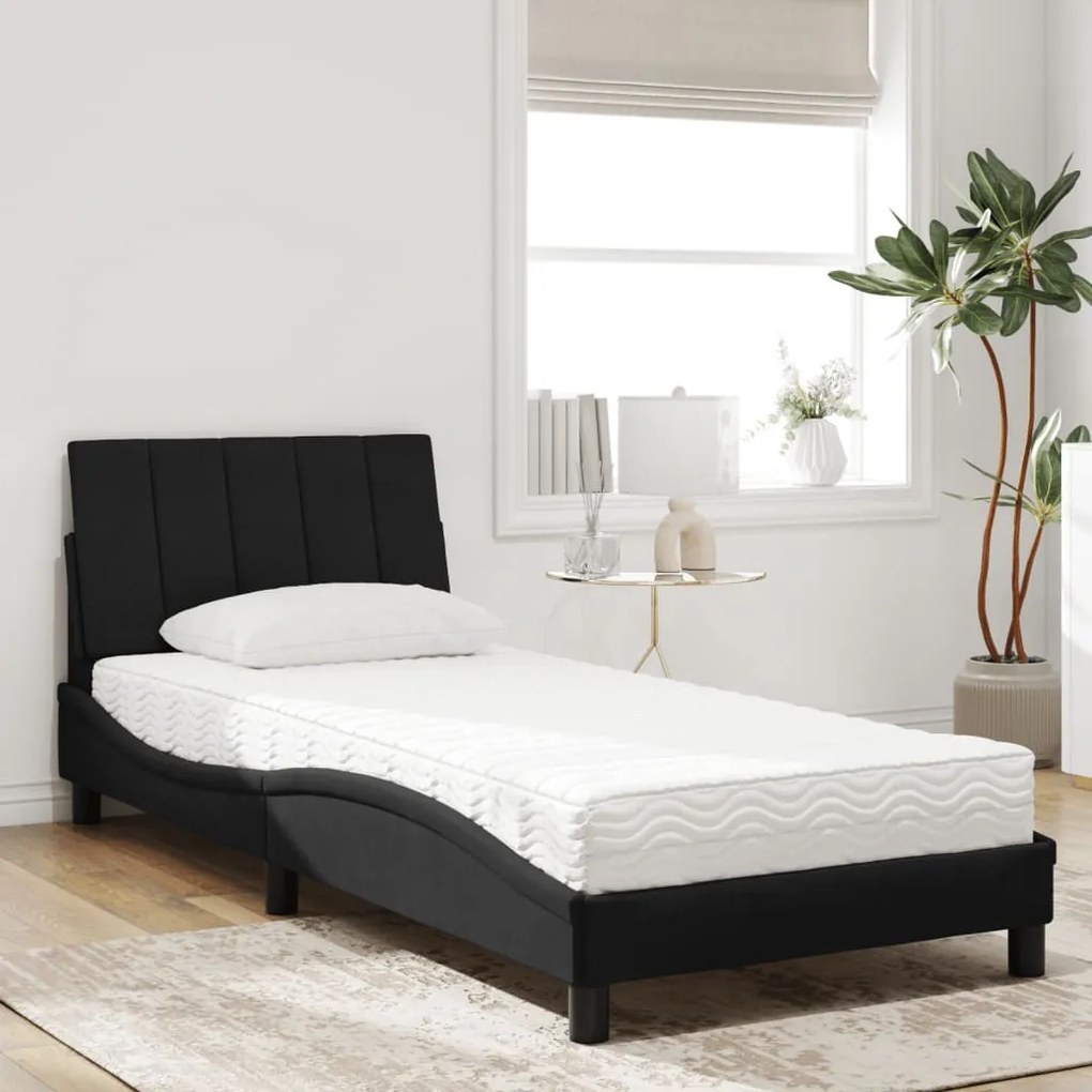 Letto con materasso nero 90x190 cm in velluto