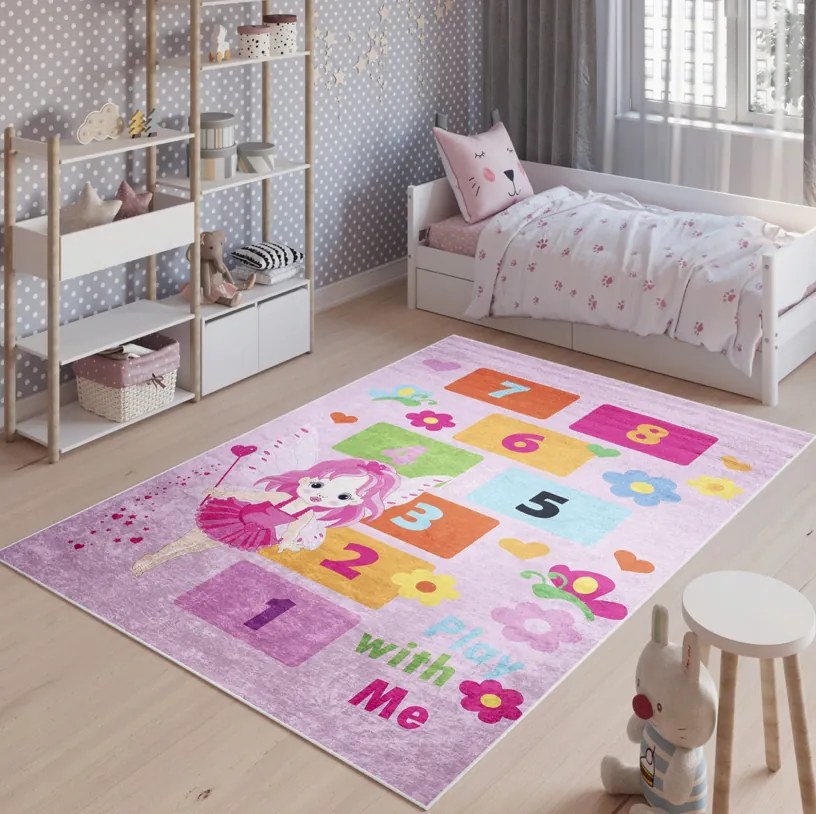 Tappeto rosa per bambini con motivo di fate Larghezza: 160 cm | Lunghezza: 230 cm