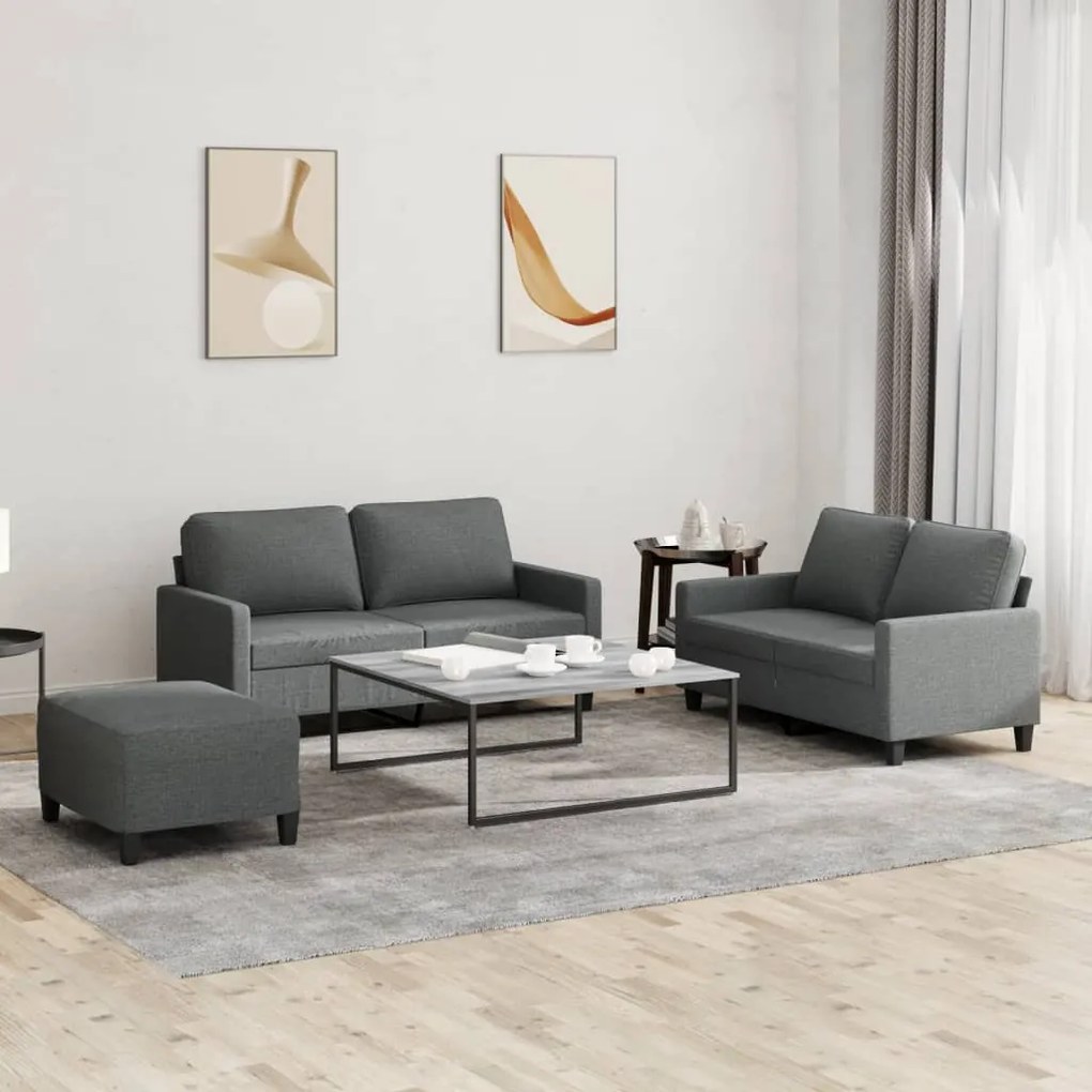 Set Di Divani 3 Pz Con Cuscini Grigio Scuro İn Tessuto /