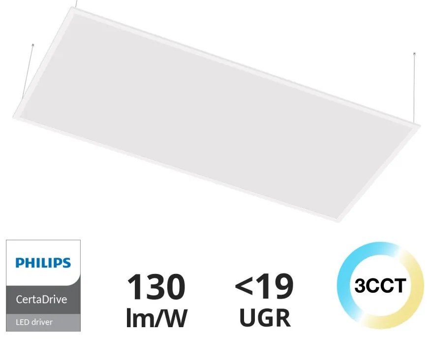 Pannello LED a Sospensione 120x60 42W CCT UGR19, PHILIPS CertaDrive Colore Bianco Variabile CCT