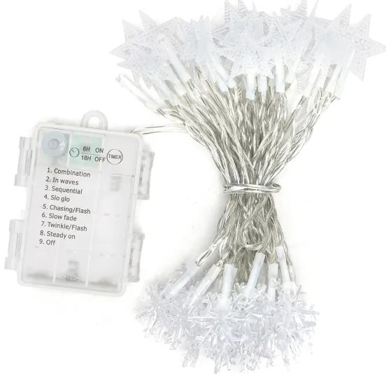 Aigostar - Catena luminosa LED da esterno 50 LED/8 funzioni, 3 batterie AA, 5 m, IP44, bianco freddo