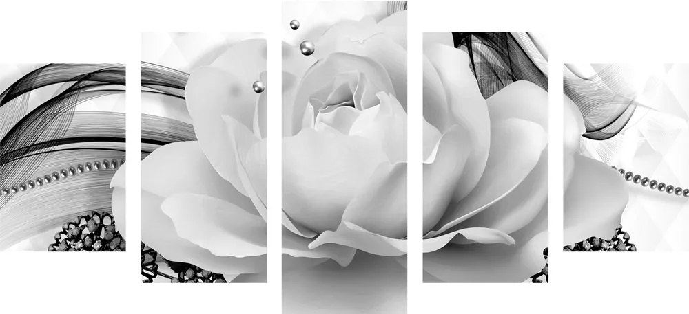 Quadri 5 pezzi – Rose lussuose in bianco e nero